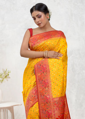 Yellow Dupion Silk Saree Without Blouse Piece - Indian Silk House Agencies