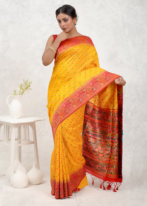 Yellow Dupion Silk Saree Without Blouse Piece - Indian Silk House Agencies