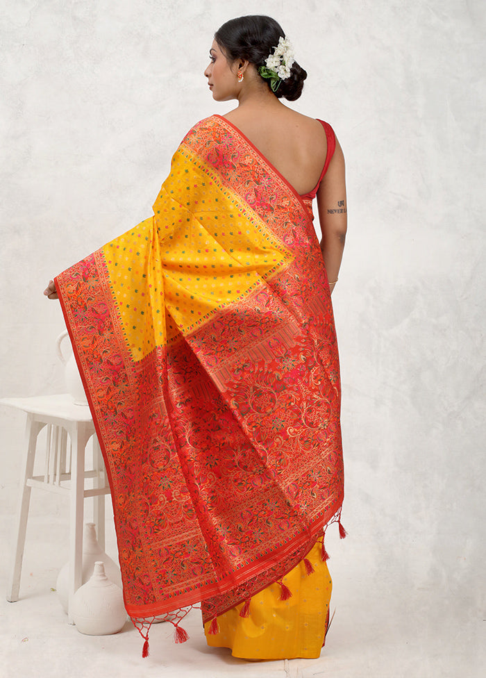 Yellow Dupion Silk Saree Without Blouse Piece - Indian Silk House Agencies