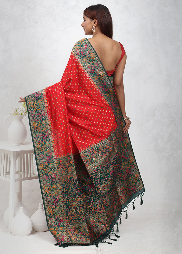 Red Dupion Silk Saree Without Blouse Piece - Indian Silk House Agencies