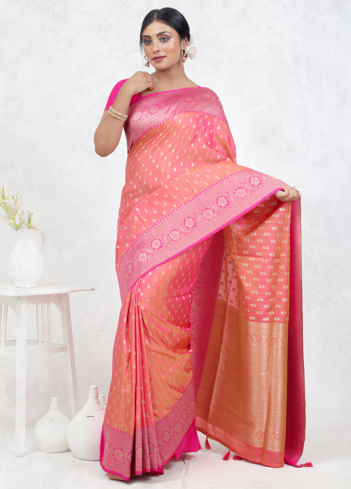 Orange Dupion Silk Saree Without Blouse Piece - Indian Silk House Agencies