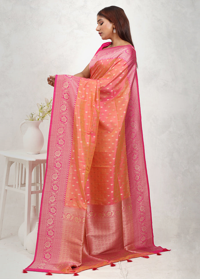 Pink Dupion Silk Saree Without Blouse Piece - Indian Silk House Agencies