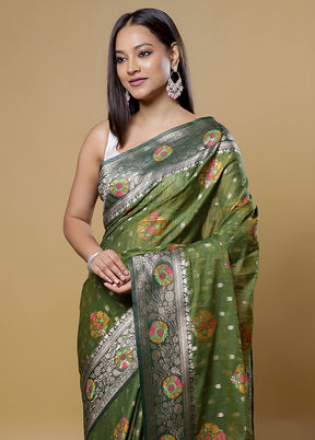 Green Dupion Silk Saree With Blouse Piece