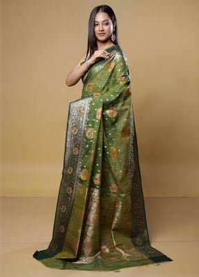 Green Dupion Silk Saree With Blouse Piece