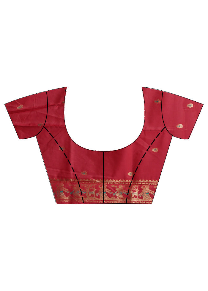Red Baluchari Silk Saree With Blouse Piece