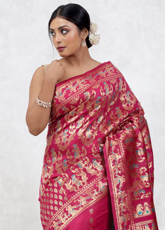 Pink Baluchari Silk Saree Without Blouse Piece