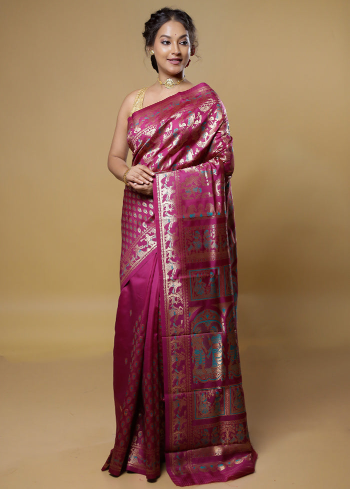 Purple Baluchari Silk Saree With Blouse Piece