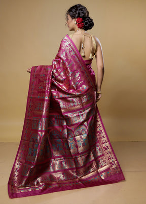 Purple Baluchari Silk Saree With Blouse Piece