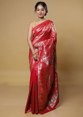 Red Baluchari Silk Saree With Blouse Piece