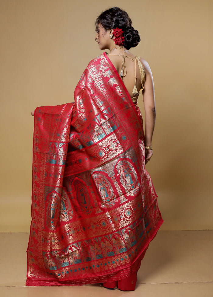 Red Baluchari Silk Saree With Blouse Piece