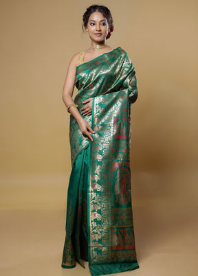 Green Baluchari Silk Saree With Blouse Piece