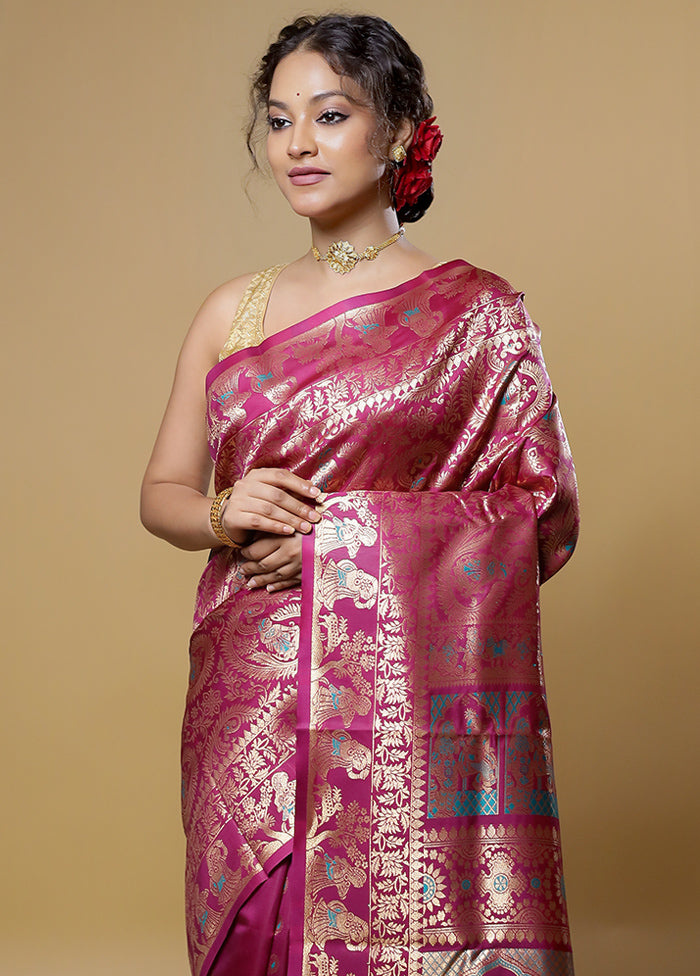 Purple Baluchari Silk Saree With Blouse Piece