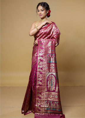 Purple Baluchari Silk Saree With Blouse Piece