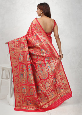 Red Baluchari Silk Saree Without Blouse Piece - Indian Silk House Agencies