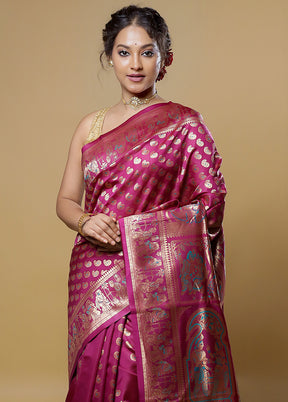 Purple Baluchari Silk Saree With Blouse Piece