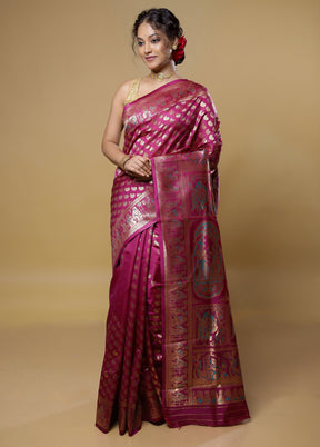 Purple Baluchari Silk Saree With Blouse Piece