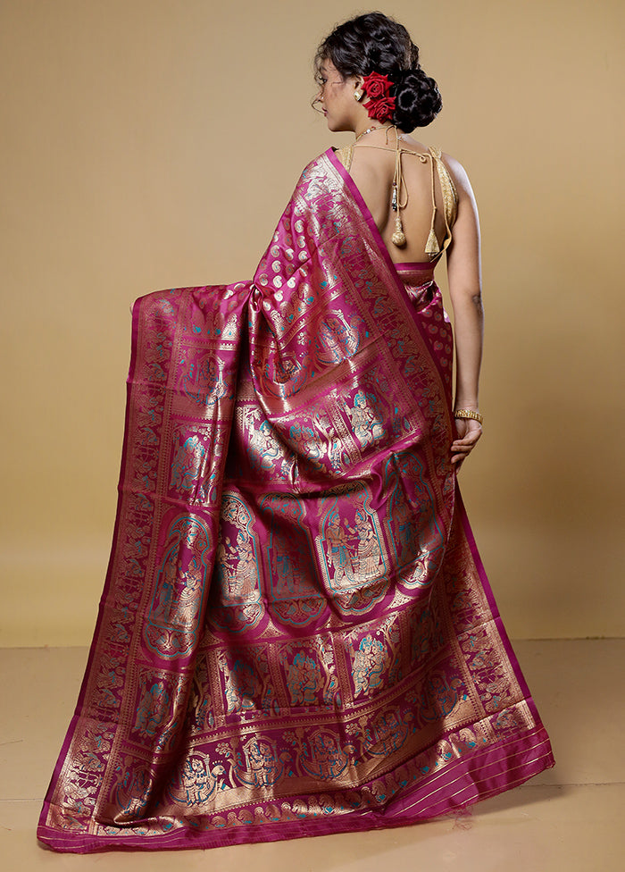 Purple Baluchari Silk Saree With Blouse Piece