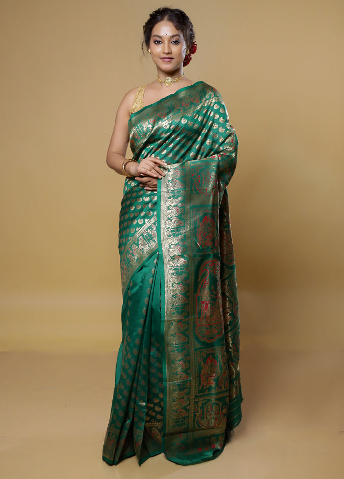 Green Baluchari Silk Saree With Blouse Piece