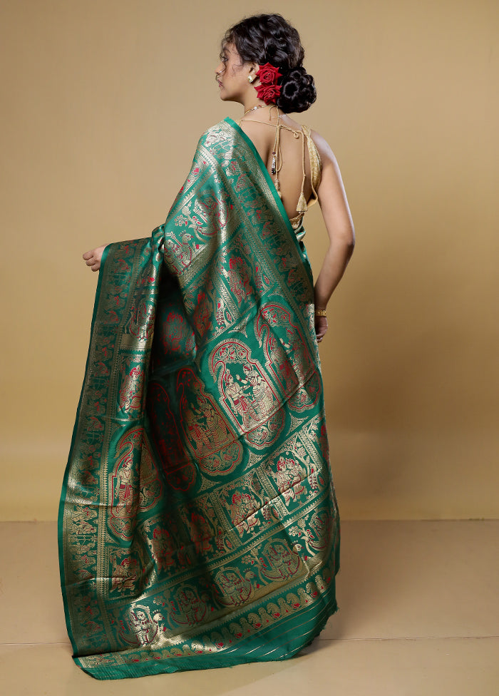 Green Baluchari Silk Saree With Blouse Piece