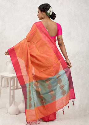 Orange Dupion Silk Saree Without Blouse Piece - Indian Silk House Agencies