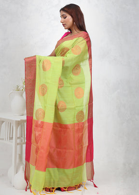 Green Dupion Silk Saree Without Blouse Piece - Indian Silk House Agencies