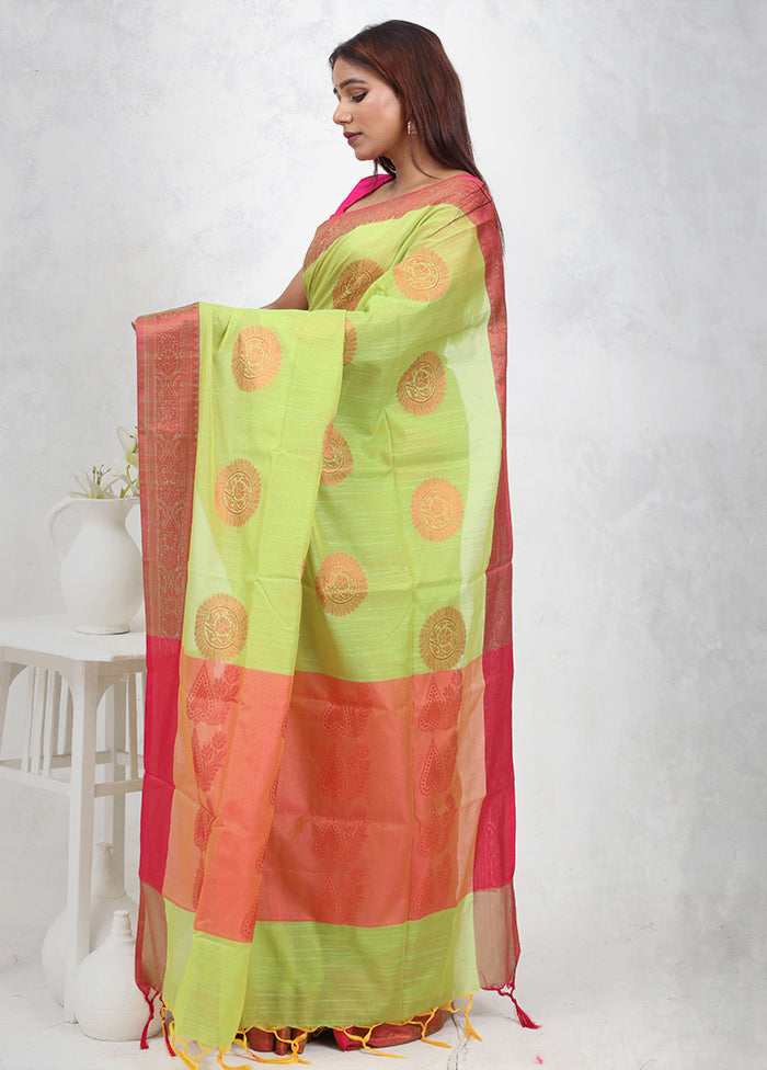 Green Dupion Silk Saree Without Blouse Piece - Indian Silk House Agencies