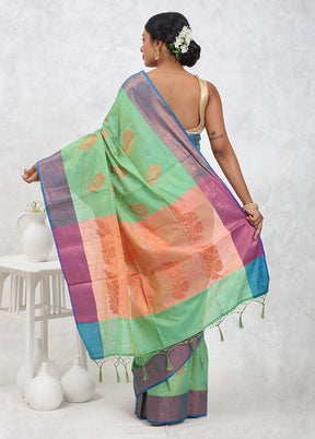 Green Dupion Silk Saree Without Blouse Piece - Indian Silk House Agencies