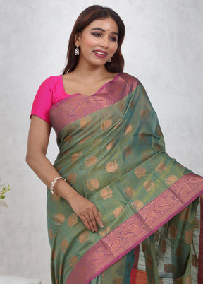 Green Cotton Saree Without Blouse Piece - Indian Silk House Agencies