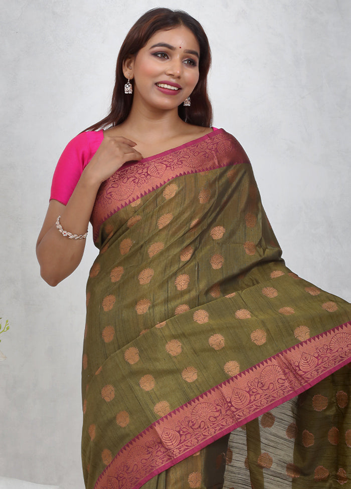 Green Cotton Saree Without Blouse Piece - Indian Silk House Agencies