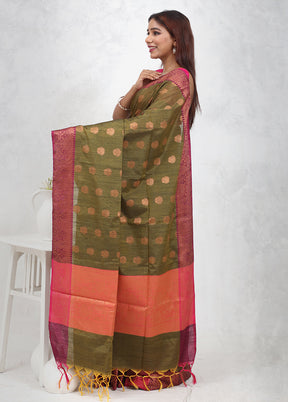 Green Cotton Saree Without Blouse Piece - Indian Silk House Agencies