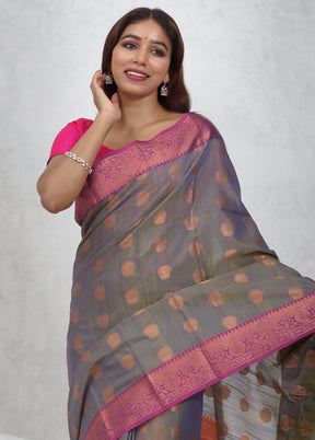 Grey Cotton Saree Without Blouse Piece - Indian Silk House Agencies