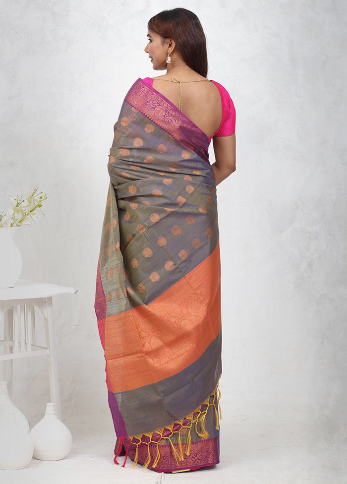 Grey Cotton Saree Without Blouse Piece - Indian Silk House Agencies