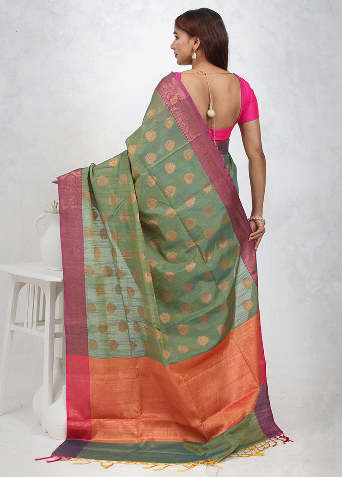 Green Cotton Saree Without Blouse Piece - Indian Silk House Agencies