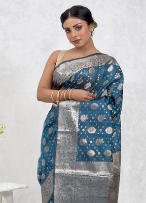 Blue Cotton Saree Without Blouse Piece - Indian Silk House Agencies