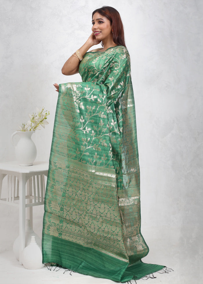 Green Cotton Saree Without Blouse Piece - Indian Silk House Agencies