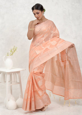 Peach Kora Silk Saree Without Blouse Piece - Indian Silk House Agencies