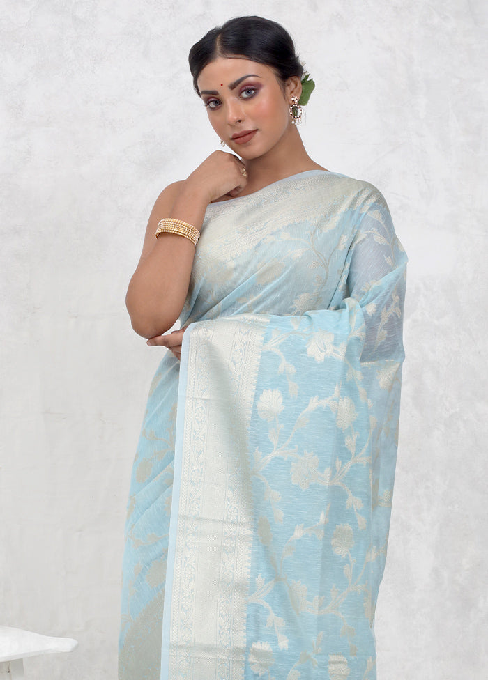 Blue Kora Silk Saree Without Blouse Piece