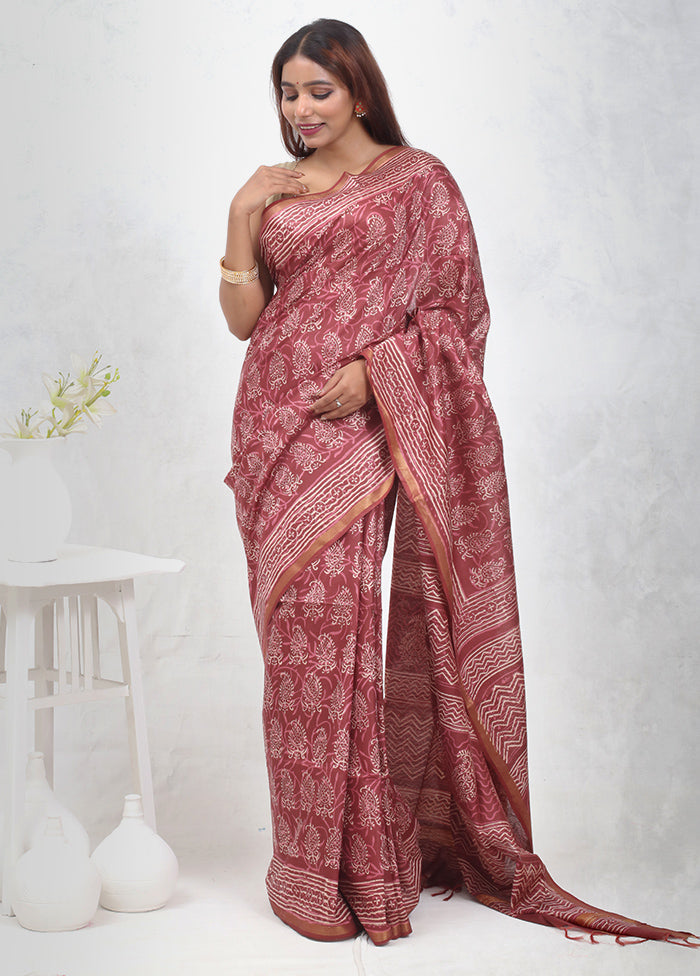 Brown Chanderi Cotton Saree Without Blouse Piece - Indian Silk House Agencies