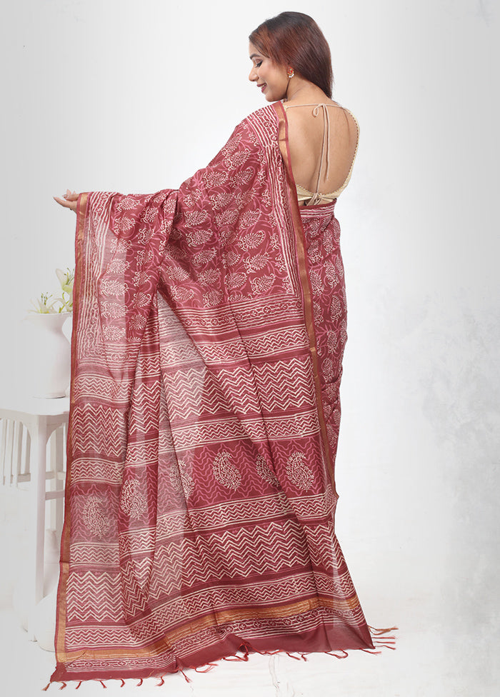 Brown Chanderi Cotton Saree Without Blouse Piece - Indian Silk House Agencies