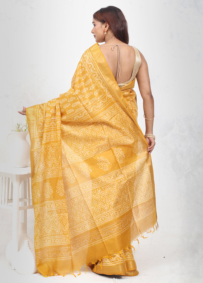 Yellow Chanderi Cotton Saree Without Blouse Piece - Indian Silk House Agencies