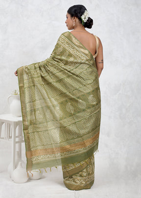 Green Chanderi Cotton Saree Without Blouse Piece - Indian Silk House Agencies
