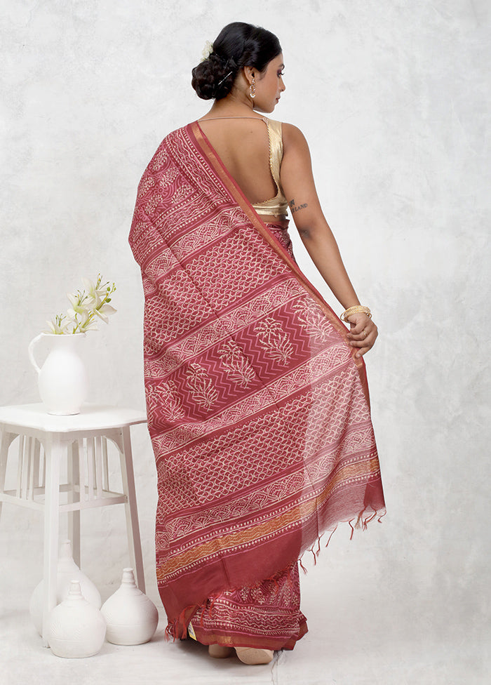 Pink Chanderi Cotton Saree Without Blouse Piece - Indian Silk House Agencies