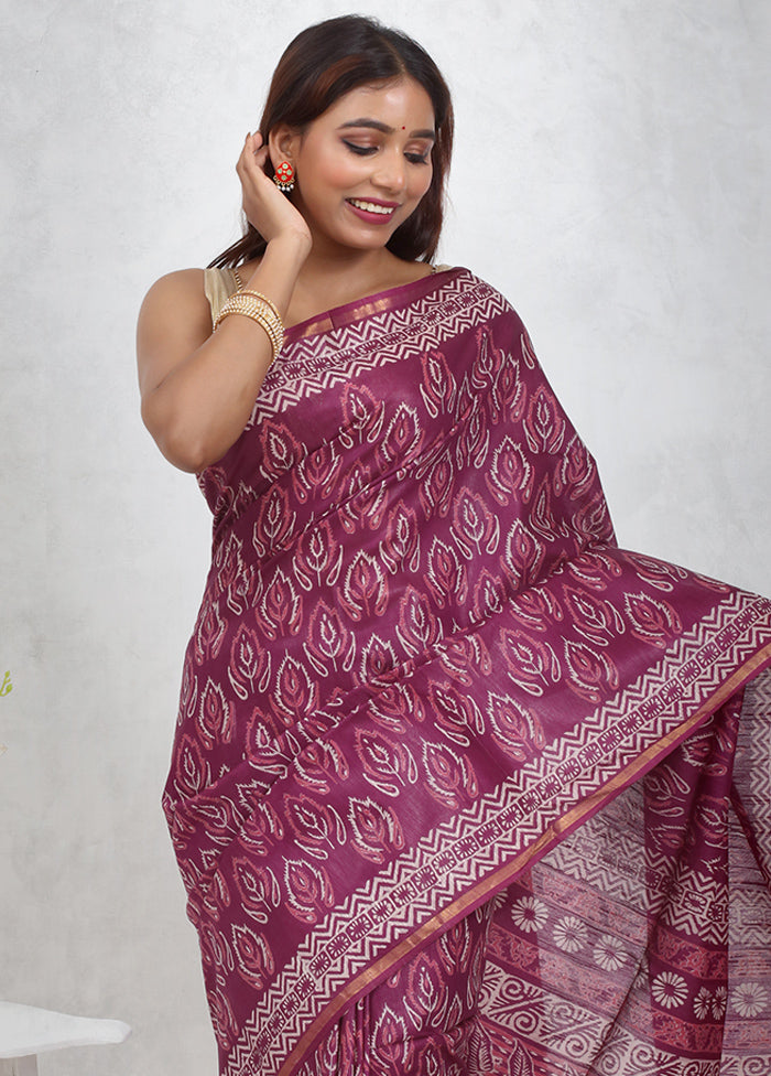 Purple Chanderi Cotton Saree Without Blouse Piece - Indian Silk House Agencies