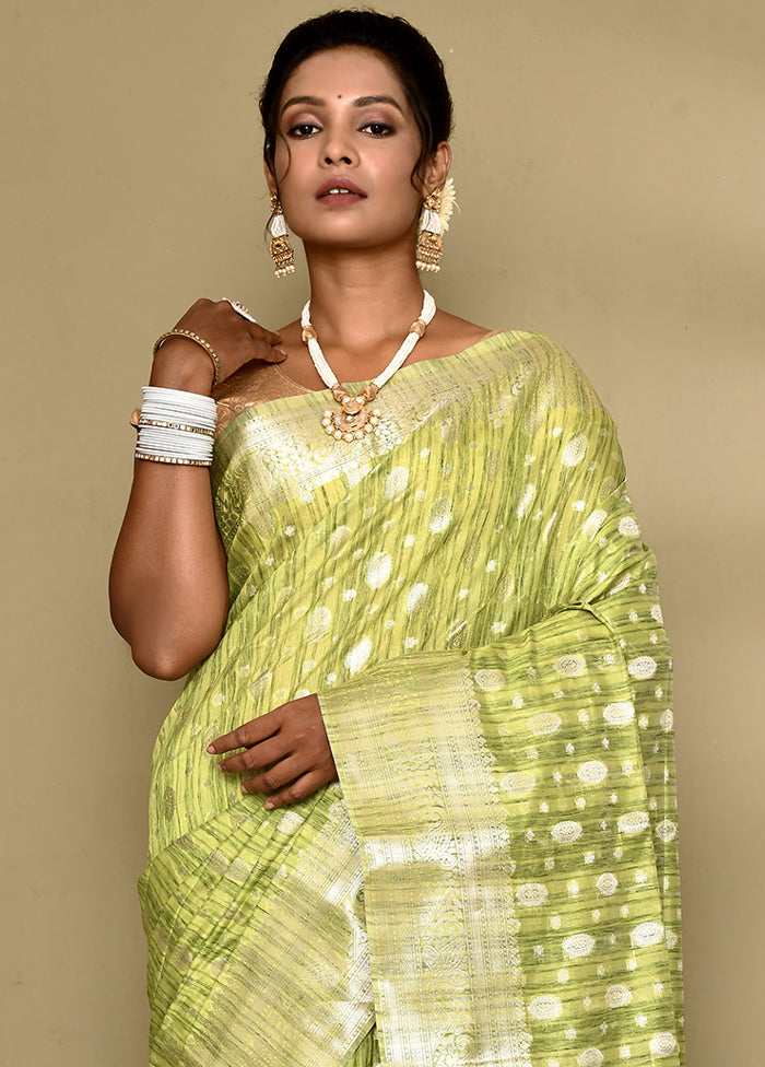 Green Kora Silk Saree Without Blouse Piece