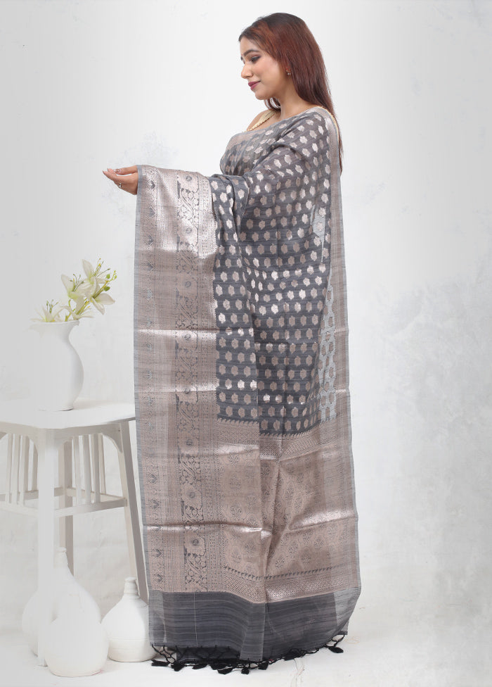 Grey Kora Silk Saree Without Blouse Piece - Indian Silk House Agencies