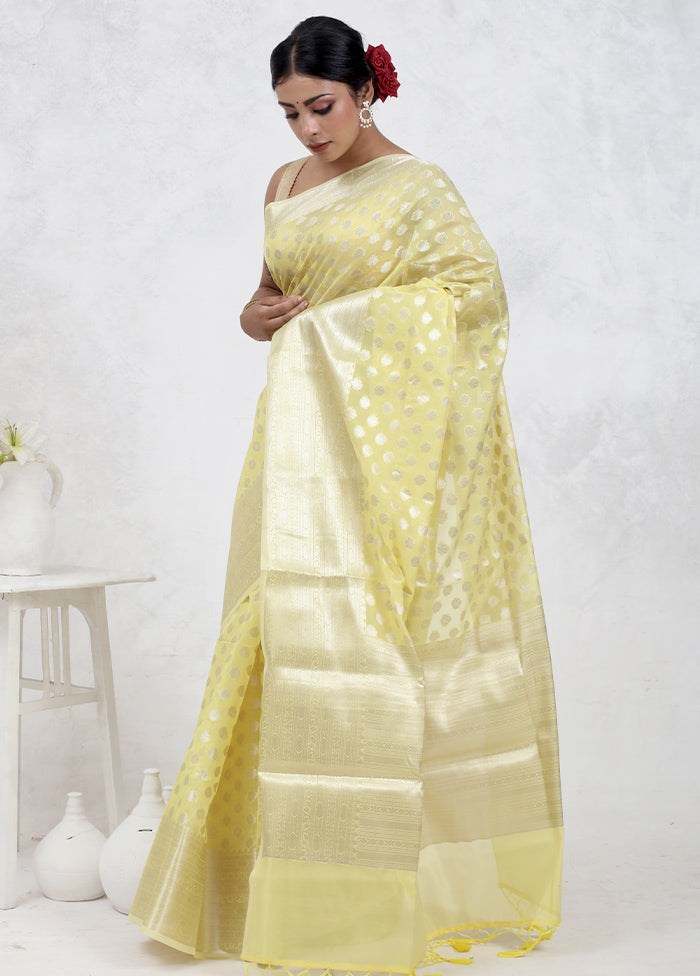 Yellow Kora Silk Saree Without Blouse Piece - Indian Silk House Agencies