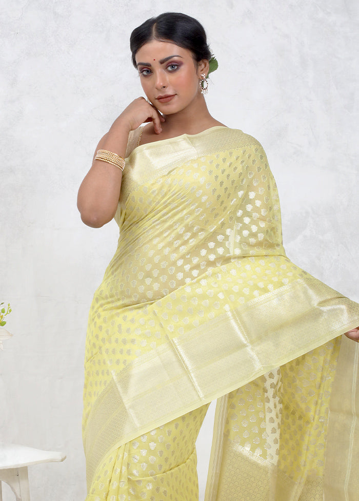 Yellow Kora Silk Saree Without Blouse Piece