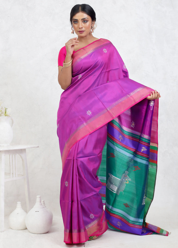 Pink Kalashkhetra Kanjivaram Silk Saree Without Blouse Piece - Indian Silk House Agencies