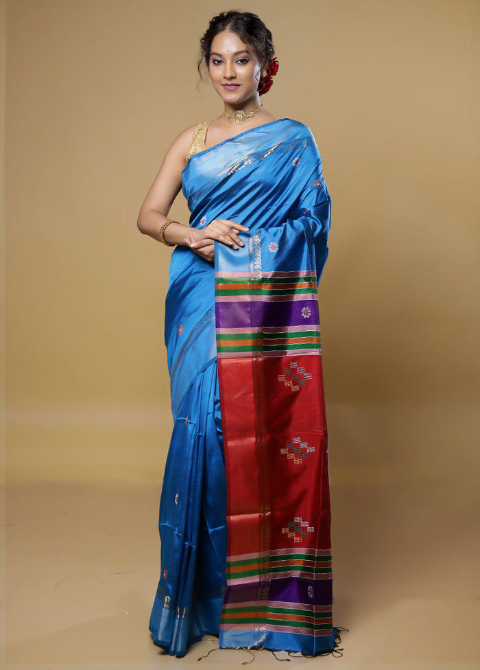 Blue Kalakethra Kanjivaram Silk Saree With Blouse Piece