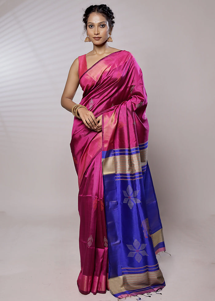 Pink Kalashkhetra Kanjivaram Silk Saree Without Blouse Piece